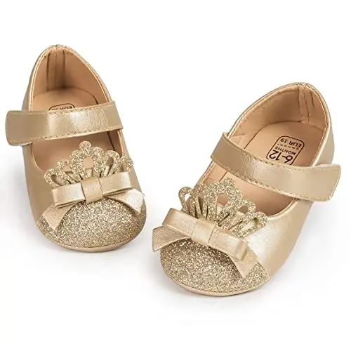 KIDSUN Infant Baby Girls Mary Jane Shoes Non-Slip Rubber Sole Ballet Slippers Princess Dress Wedding Shoes Newborn Crib Shoes First Walkers Shoes - 1