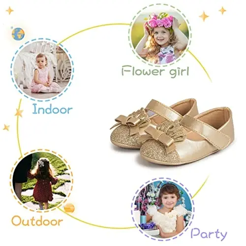 KIDSUN Infant Baby Girls Mary Jane Shoes Non-Slip Rubber Sole Ballet Slippers Princess Dress Wedding Shoes Newborn Crib Shoes First Walkers Shoes - 4