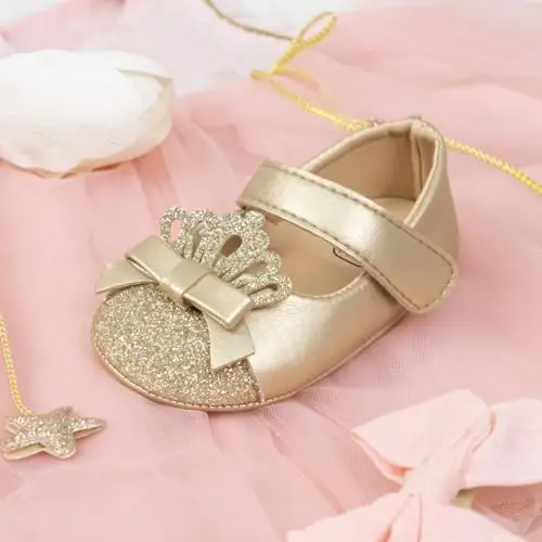 KIDSUN Infant Baby Girls Mary Jane Shoes Non-Slip Rubber Sole Ballet Slippers Princess Dress Wedding Shoes Newborn Crib Shoes First Walkers Shoes - 6