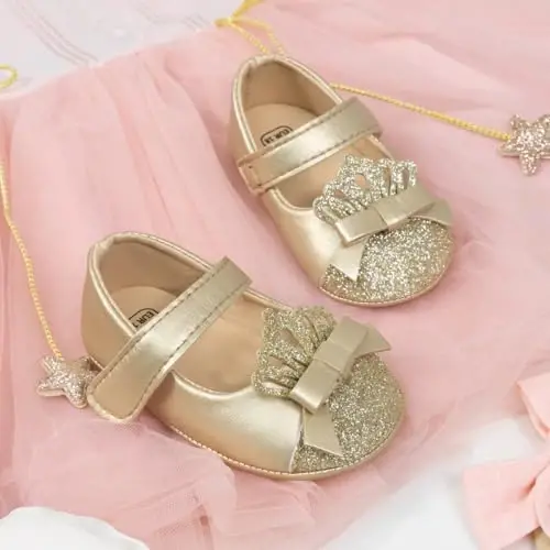 KIDSUN Infant Baby Girls Mary Jane Shoes Non-Slip Rubber Sole Ballet Slippers Princess Dress Wedding Shoes Newborn Crib Shoes First Walkers Shoes - 5