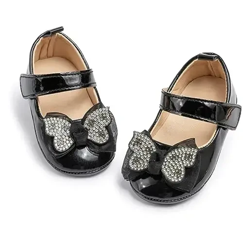 KIDSUN Infant Baby Girls Mary Jane Shoes Non-Slip Rubber Sole Ballet Slippers Princess Dress Wedding Shoes Newborn Crib Shoes First Walkers Shoes 