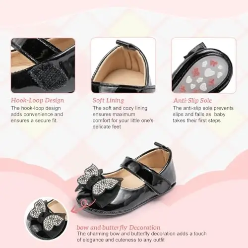 KIDSUN Infant Baby Girls Mary Jane Shoes Non-Slip Rubber Sole Ballet Slippers Princess Dress Wedding Shoes Newborn Crib Shoes First Walkers Shoes - 3
