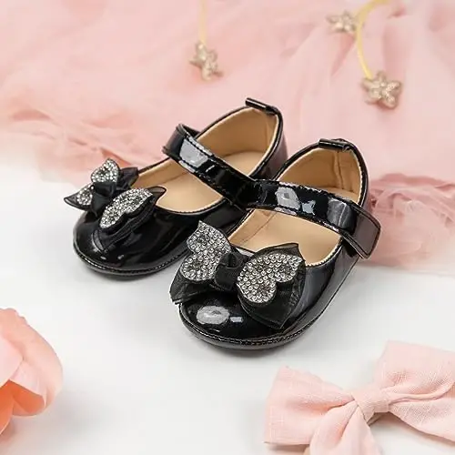 KIDSUN Infant Baby Girls Mary Jane Shoes Non-Slip Rubber Sole Ballet Slippers Princess Dress Wedding Shoes Newborn Crib Shoes First Walkers Shoes - 5
