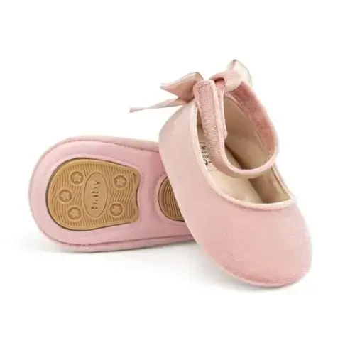 KIDSUN Infant Baby Girls Mary Jane Shoes Non-Slip Rubber Sole Ballet Slippers Princess Dress Wedding Shoes Newborn Crib Shoes First Walkers Shoes - 1