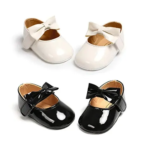 KIDSUN Infant Baby Girls Mary Jane Shoes Non-Slip Rubber Sole Ballet Slippers Princess Dress Wedding Shoes Newborn Crib Shoes First Walkers Shoes - 2