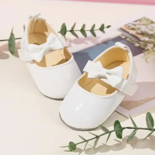 KIDSUN Infant Baby Girls Mary Jane Shoes Non-Slip Rubber Sole Ballet Slippers Princess Dress Wedding Shoes Newborn Crib Shoes First Walkers Shoes - 6