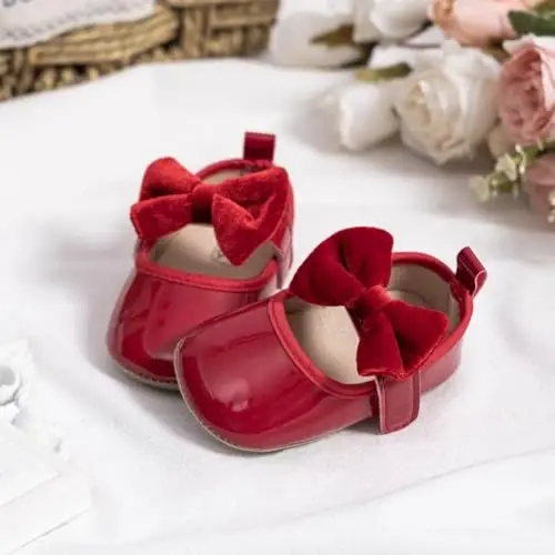 KIDSUN Infant Baby Girls Mary Jane Shoes Non-Slip Rubber Sole Ballet Slippers Princess Dress Wedding Shoes Newborn Crib Shoes First Walkers Shoes - 5