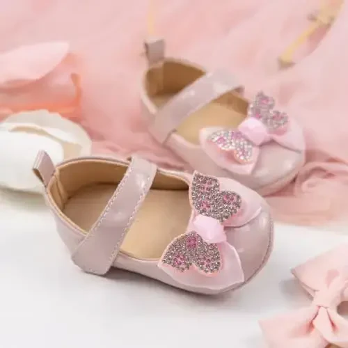 KIDSUN Infant Baby Girls Mary Jane Shoes Non-Slip Rubber Sole Ballet Slippers Princess Dress Wedding Shoes Newborn Crib Shoes First Walkers Shoes - 6