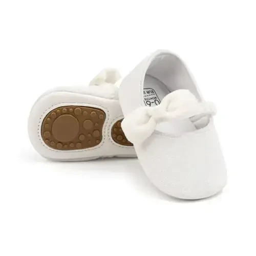 KIDSUN Infant Baby Girls Mary Jane Shoes Non-Slip Rubber Sole Ballet Slippers Princess Dress Wedding Shoes Newborn Crib Shoes First Walkers Shoes 