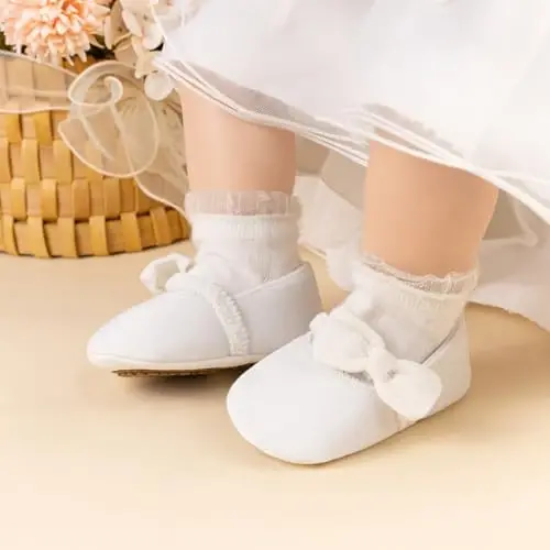 KIDSUN Infant Baby Girls Mary Jane Shoes Non-Slip Rubber Sole Ballet Slippers Princess Dress Wedding Shoes Newborn Crib Shoes First Walkers Shoes - 5
