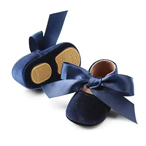 KIDSUN Infant Baby Girls Mary Jane Shoes Non-Slip Rubber Sole Ballet Slippers Princess Dress Wedding Shoes Newborn Crib Shoes First Walkers Shoes 