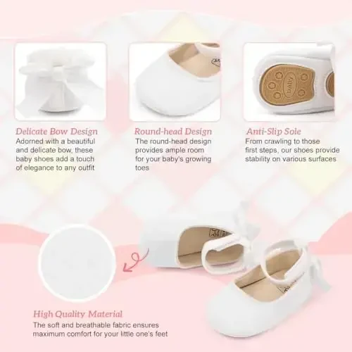 KIDSUN Infant Baby Girls Mary Jane Shoes Non-Slip Rubber Sole Ballet Slippers Princess Dress Wedding Shoes Newborn Crib Shoes First Walkers Shoes - 3