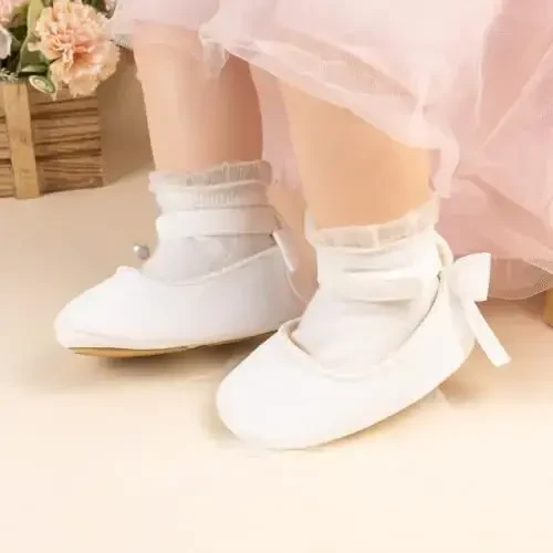 KIDSUN Infant Baby Girls Mary Jane Shoes Non-Slip Rubber Sole Ballet Slippers Princess Dress Wedding Shoes Newborn Crib Shoes First Walkers Shoes - 5