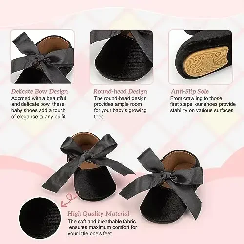 KIDSUN Infant Baby Girls Mary Jane Shoes Non-Slip Rubber Sole Ballet Slippers Princess Dress Wedding Shoes Newborn Crib Shoes First Walkers Shoes - 3