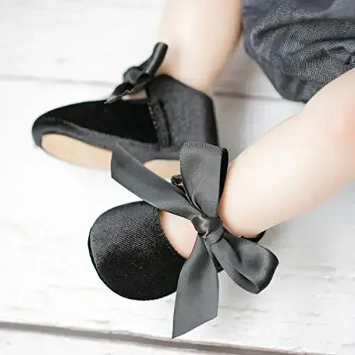 KIDSUN Infant Baby Girls Mary Jane Shoes Non-Slip Rubber Sole Ballet Slippers Princess Dress Wedding Shoes Newborn Crib Shoes First Walkers Shoes - 4