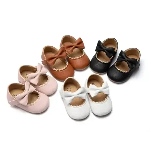 KIDSUN Infant Baby Girls Mary Jane Shoes Non-Slip Rubber Sole Ballet Slippers Princess Dress Wedding Shoes Newborn Crib Shoes First Walkers Shoes - 2