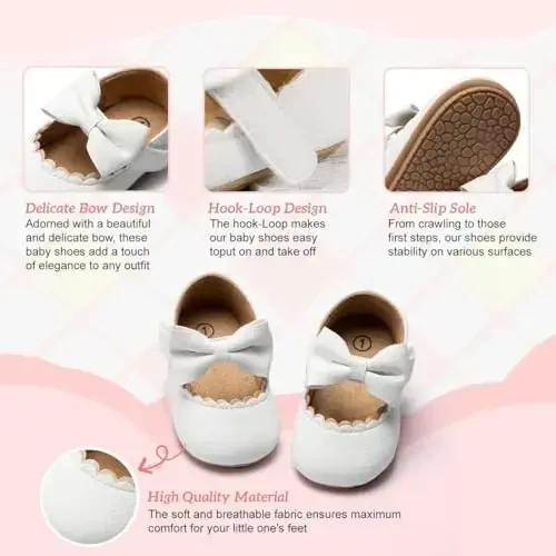 KIDSUN Infant Baby Girls Mary Jane Shoes Non-Slip Rubber Sole Ballet Slippers Princess Dress Wedding Shoes Newborn Crib Shoes First Walkers Shoes - 3