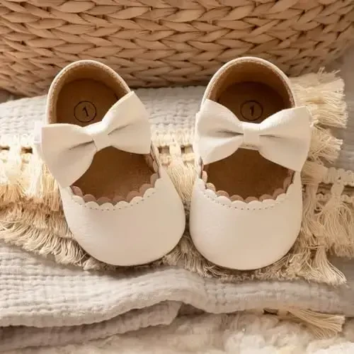 KIDSUN Infant Baby Girls Mary Jane Shoes Non-Slip Rubber Sole Ballet Slippers Princess Dress Wedding Shoes Newborn Crib Shoes First Walkers Shoes - 5