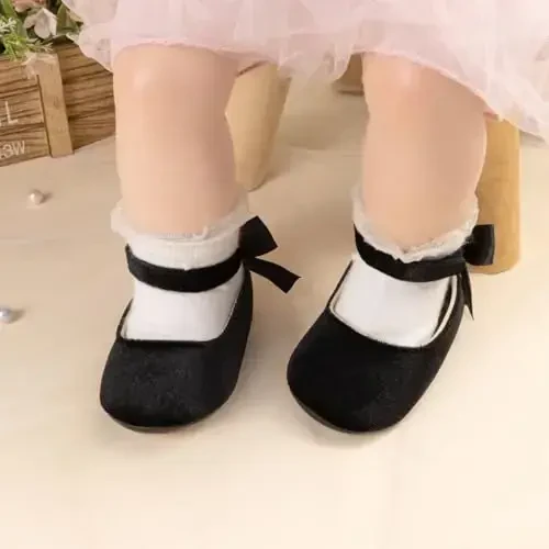 KIDSUN Infant Baby Girls Mary Jane Shoes Non-Slip Rubber Sole Ballet Slippers Princess Dress Wedding Shoes Newborn Crib Shoes First Walkers Shoes - 4