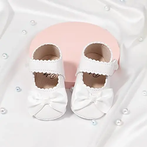KIDSUN Infant Baby Girls Mary Jane Shoes Non-Slip Rubber Sole Ballet Slippers Princess Dress Wedding Shoes Newborn Crib Shoes First Walkers Shoes - 4