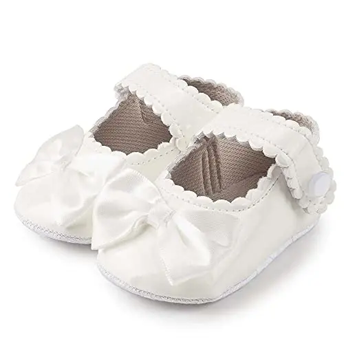 KIDSUN Infant Baby Girls Mary Jane Shoes Non-Slip Rubber Sole Ballet Slippers Princess Dress Wedding Shoes Newborn Crib Shoes First Walkers Shoes - 1