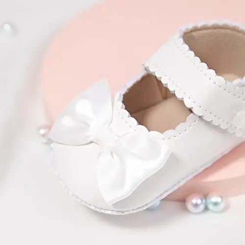 KIDSUN Infant Baby Girls Mary Jane Shoes Non-Slip Rubber Sole Ballet Slippers Princess Dress Wedding Shoes Newborn Crib Shoes First Walkers Shoes - 6