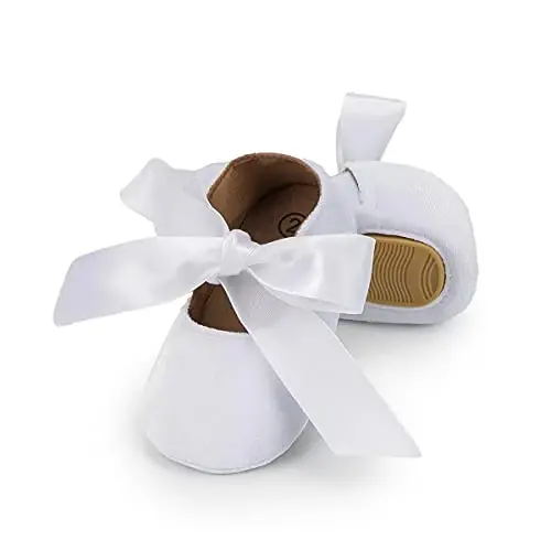 KIDSUN Infant Baby Girls Mary Jane Shoes Non-Slip Rubber Sole Ballet Slippers Princess Dress Wedding Shoes Newborn Crib Shoes First Walkers Shoes - 1