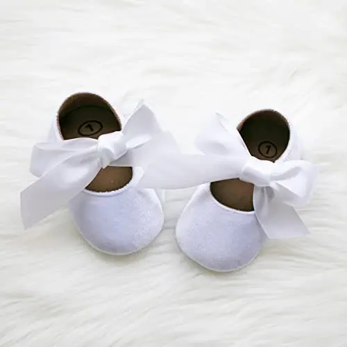 KIDSUN Infant Baby Girls Mary Jane Shoes Non-Slip Rubber Sole Ballet Slippers Princess Dress Wedding Shoes Newborn Crib Shoes First Walkers Shoes - 5