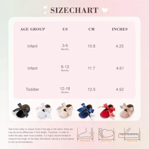 KIDSUN Infant Baby Girls Mary Jane Shoes Non-Slip Rubber Sole Ballet Slippers Princess Dress Wedding Shoes Newborn Crib Shoes First Walkers Shoes - 6