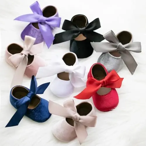 KIDSUN Infant Baby Girls Mary Jane Shoes Non-Slip Rubber Sole Ballet Slippers Princess Dress Wedding Shoes Newborn Crib Shoes First Walkers Shoes - 2