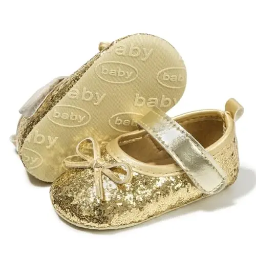 KIDSUN Infant Baby Girls Mary Jane Shoes Non-Slip Rubber Sole Ballet Slippers Princess Dress Wedding Shoes Newborn Crib Shoes First Walkers Shoes - KIDSUN (1)