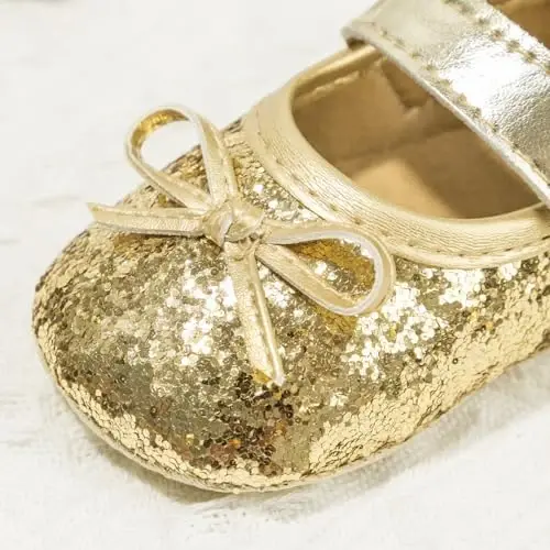 KIDSUN Infant Baby Girls Mary Jane Shoes Non-Slip Rubber Sole Ballet Slippers Princess Dress Wedding Shoes Newborn Crib Shoes First Walkers Shoes - 6
