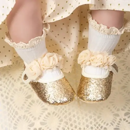KIDSUN Infant Baby Girls Mary Jane Shoes Non-Slip Rubber Sole Ballet Slippers Princess Dress Wedding Shoes Newborn Crib Shoes First Walkers Shoes - KIDSUN (1)