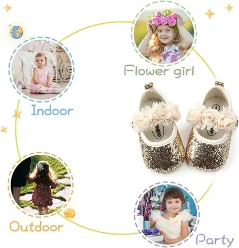 KIDSUN Infant Baby Girls Mary Jane Shoes Non-Slip Rubber Sole Ballet Slippers Princess Dress Wedding Shoes Newborn Crib Shoes First Walkers Shoes - 4