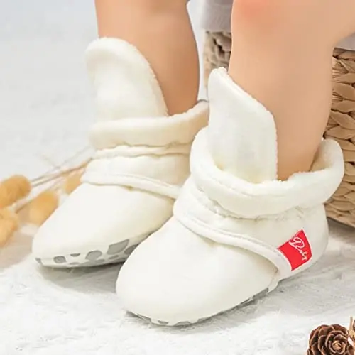 KIDSUN Chaqaloq o'g'il bola qiz qulay jun etik Yangi tug'ilgan chaqaloq Oyoqda turadigan xona poyabzali Qishki issiq Sirpanmaydigan krovat poyabzali - 3