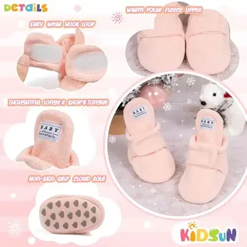 KIDSUN Chaqaloq o'g'il bola qiz qulay jun etik yangi tug'ilgan chaqaloq qoladigan xona shippagi qishki issiq tutqichli sirpanmaydigan krovat poyafzali - 5