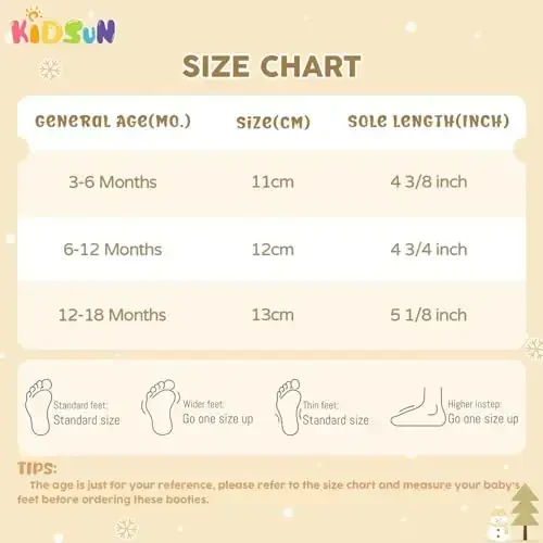 KIDSUN Chaqaloq o'g'il bola qiz qulay junli etik Yangi tug'ilgan chaqaloq Yopiq xona poyabzali Qishki issiq tutqichli sirpanmaydigan krovat poyabzali - 6