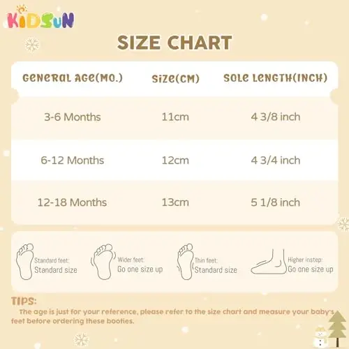 KIDSUN Chaqaloq o'g'il bola qiz qulay junli etik Yangi tug'ilgan chaqaloq Yopiq xona poyabzali Qishki issiq tutqichli sirpanmaydigan krovat poyabzali - 6