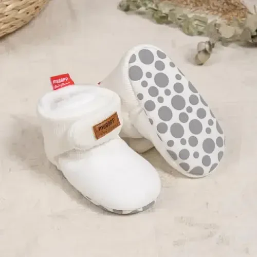 KIDSUN Chaqaloq O'g'il Qiz Qulay Fleece Etik Yangi Tug'ilgan Chaqaloq Oyoqda Qoladigan To'plami Qishki Issiq Tutqichli Sirpanmaydigan Beshik Poyafzallari - 4