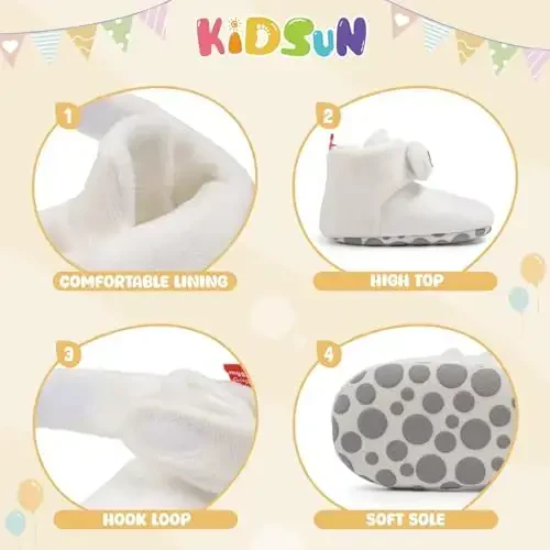 KIDSUN Chaqaloq O'g'il Qiz Qulay Fleece Etik Yangi Tug'ilgan Chaqaloq Oyoqda Qoladigan To'plami Qishki Issiq Tutqichli Sirpanmaydigan Beshik Poyafzallari - 5