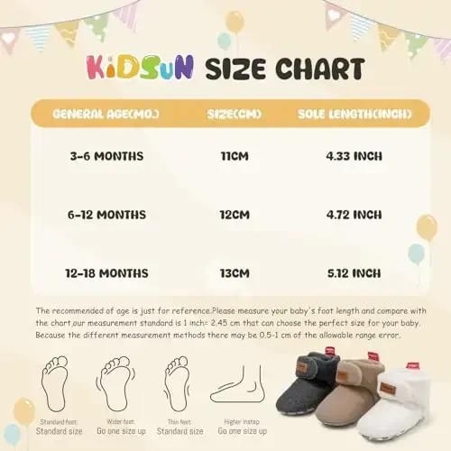 KIDSUN Chaqaloq O'g'il Qiz Qulay Fleece Etik Yangi Tug'ilgan Chaqaloq Oyoqda Qoladigan To'plami Qishki Issiq Tutqichli Sirpanmaydigan Beshik Poyafzallari - 6