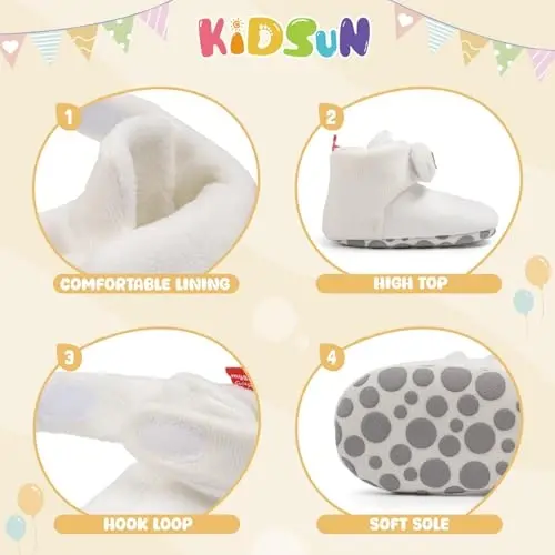 KIDSUN Chaqaloq O'g'il Qiz Qulay Fleece Etik Yangi Tug'ilgan Chaqaloq Oyoqda Qoladigan To'plami Qishki Issiq Tutqichli Sirpanmaydigan Beshik Poyafzallari - 5