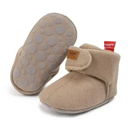 KIDSUN Chaqaloq O'g'il Qiz Qulay Fleece Etik Yangi Tug'ilgan Chaqaloq Oyoqda Qoladigan To'rli Qishki Issiq Tutqichli Sirpanmaydigan Beshik Poyafzali - 1