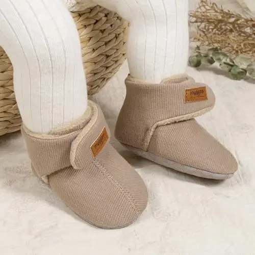 KIDSUN Chaqaloq O'g'il Qiz Qulay Fleece Etik Yangi Tug'ilgan Chaqaloq Oyoqda Qoladigan To'rli Qishki Issiq Tutqichli Sirpanmaydigan Beshik Poyafzali - 2