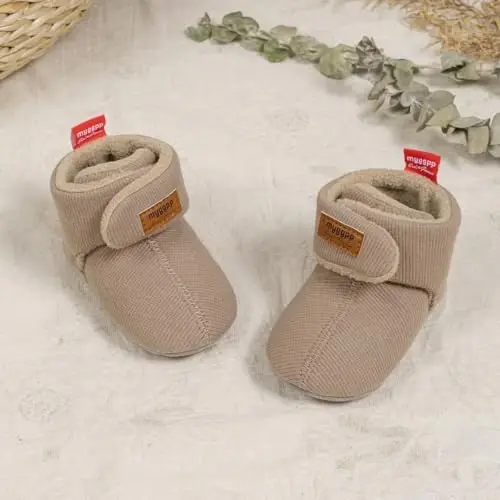 KIDSUN Chaqaloq O'g'il Qiz Qulay Fleece Etik Yangi Tug'ilgan Chaqaloq Oyoqda Qoladigan To'rli Qishki Issiq Tutqichli Sirpanmaydigan Beshik Poyafzali - 3