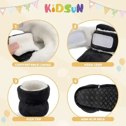 KIDSUN Chaqaloq O'g'il Qiz Qulay Fleece Etik Yangi tug'ilgan Chaqaloq Sirpanmaydigan Oyoq kiyim Qishki Issiq Tutqichli Sirpanishga qarshi Krovat Poyabzali - 5