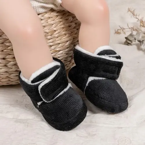 KIDSUN Chaqaloq O'g'il Qiz Qulay Fleece Etik Yangi tug'ilgan Chaqaloq Sirpanmaydigan Oyoq kiyim Qishki Issiq Tutqichli Sirpanishga qarshi Krovat Poyabzali - 2