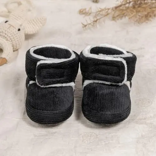 KIDSUN Chaqaloq O'g'il Qiz Qulay Fleece Etik Yangi tug'ilgan Chaqaloq Sirpanmaydigan Oyoq kiyim Qishki Issiq Tutqichli Sirpanishga qarshi Krovat Poyabzali - 3
