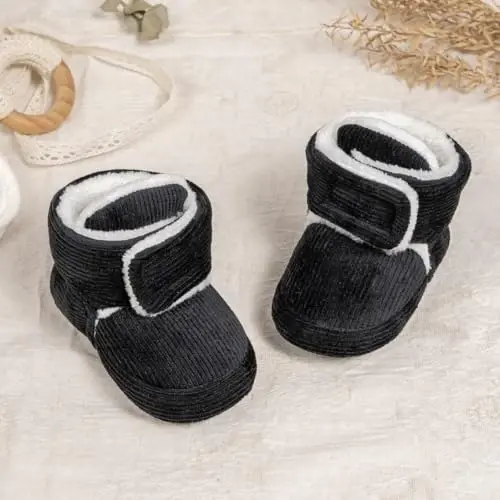 KIDSUN Chaqaloq O'g'il Qiz Qulay Fleece Etik Yangi tug'ilgan Chaqaloq Sirpanmaydigan Oyoq kiyim Qishki Issiq Tutqichli Sirpanishga qarshi Krovat Poyabzali - 4