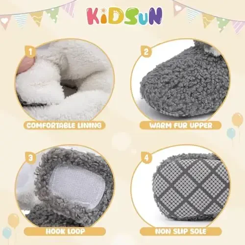 KIDSUN chaqaloq o'g'il qiz qulay junli etik yangi tug'ilgan chaqaloq uchun sirpanmaydigan qishki issiq tutqichli krovat poyabzali - 5